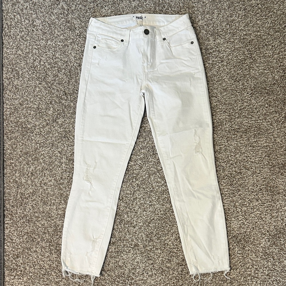 PAIGE Distressed White Skinny Jeans